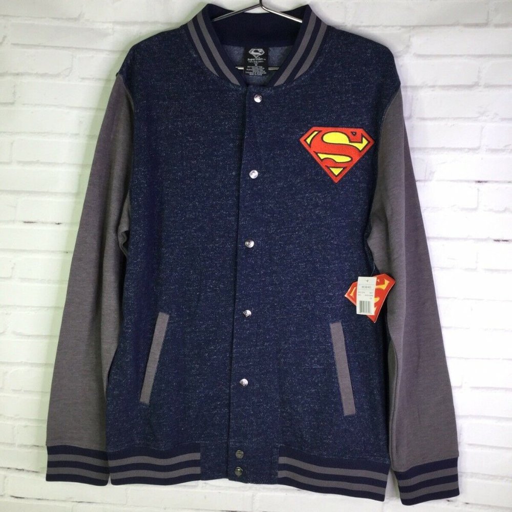 DC Comics Superman Logo Lightweight Varsity Jacket Snap Button Men's Size M